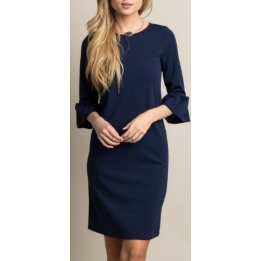 Boden Lavinia navy bell sleeve ponte knit dress 16